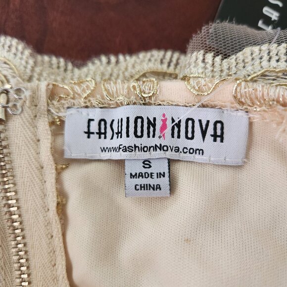 Fashion Nova Gold Embroidered Dress Bodycon Small - Picture 3 of 9